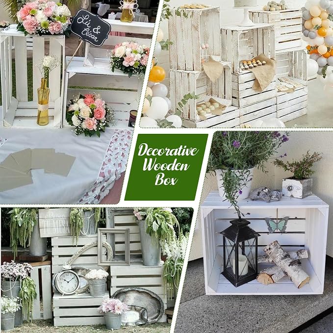 Soaoo 5 Pcs Decorative Nesting Wooden Crates for Storage Display 5 Size Large Small Rustic Wood Decorative Storage Crates with Handle Farmhouse Crate Box Container Made from Pine(Vintage White) - Image 6