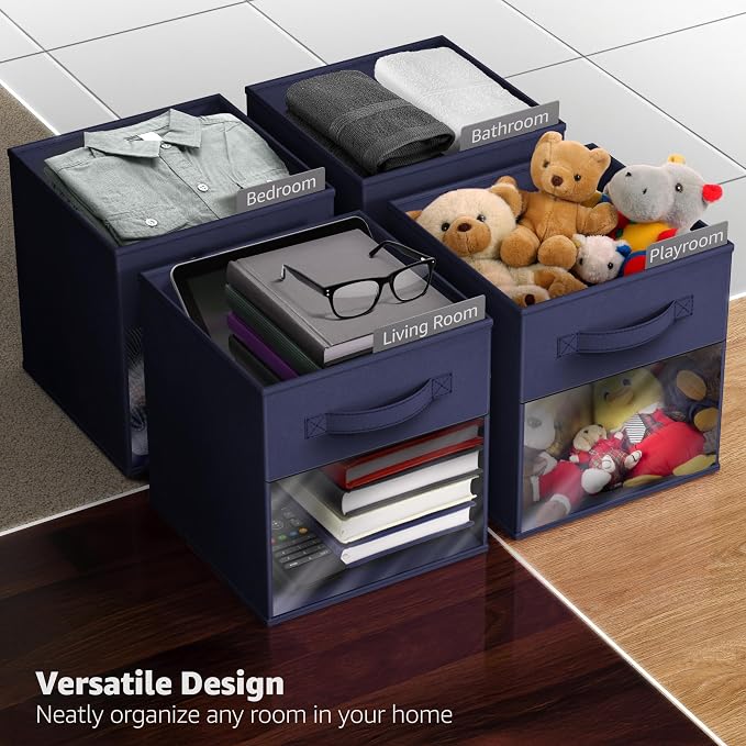 Sorbus 13 Inch Storage Bins with Clear Window - 6 Foldable Baskets for Organizing Clothes, Toys, Books - Sturdy Collapsible Fabric Storage Cubes with Handle - Storage Baskets for Shelves, Closets - Image 5