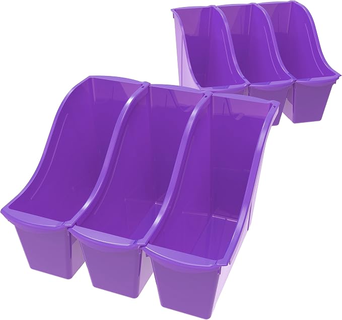 Storex Small Book Bin, Linking Storage Bins, Dry Erase Surface, 11.75" x 8.5" x 4.5", Violet, 6-Pack - Image 8