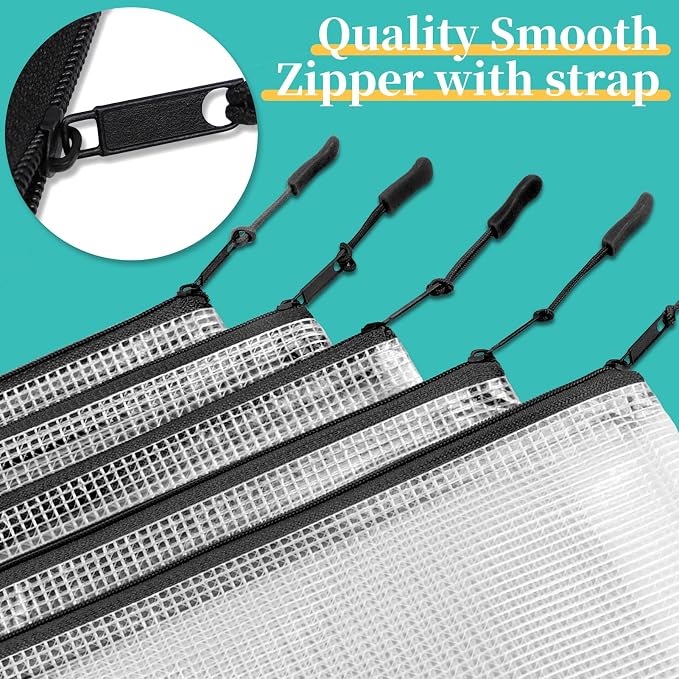 A5 Mesh Zipper Pouch, 24 Pack 9.4" x 6.9" Plastic Zipper Pouches for Organizing, Multipurpose Waterproof Zipper Bags for Travel Office Home Storage, Black - Image 4