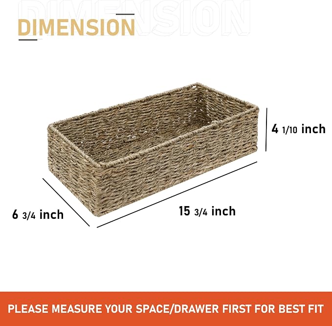 HOMESTEAD 2-Pack Rectangular Seagrass Storage Baskets with Built-In Handles, Handwoven Wicker Baskets for Pantry, Shelf, Closet & Bathroom Organization, 16 × 6.75 × 4.25 in - Image 2