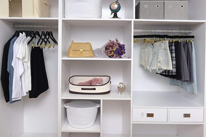 Quality Hangers Quality Wooden Skirt Hangers with Clips 80-Pack Black Pants Adjustable Gold Metal Clips, Swivel Hook, Coat, Jacket, Blouse Suit (Black - 80) 17.5'' - Image 2