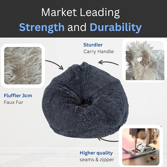 Bean Bag Stuffed Animal Storage Chair Cover (No Filler) for Kids and Adults. Extra Large Bird's Nest Beanbag Memory Foam Soft Premium (Castlerock Grey, 3 ft (Cover Only)) - Image 4