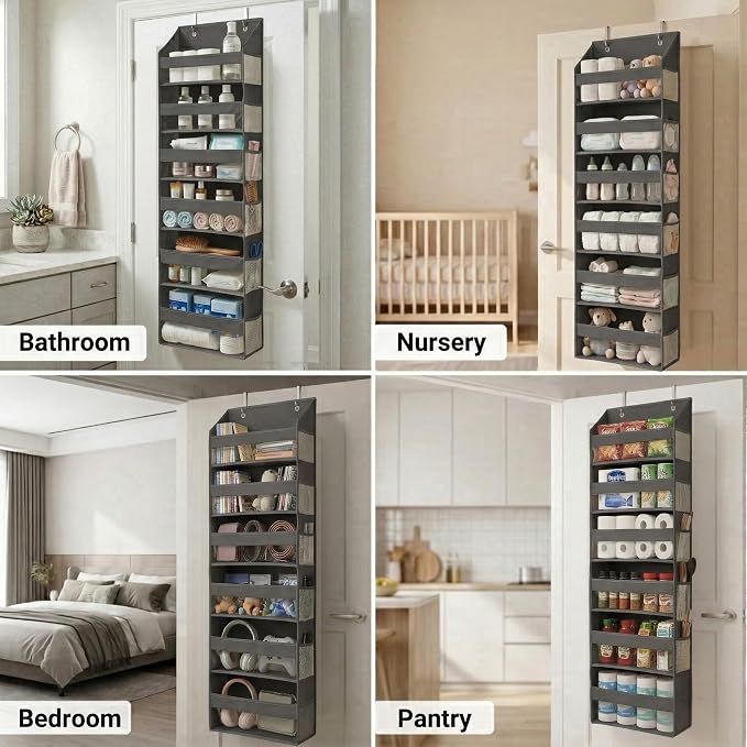 Over the Door Organizer, 6-Tier, 100D Fabric, Dark Gray 2pc | Over the door shoe organizer, 50 lbs capacity, 12 side mesh pockets, 100D extra thick fabric, Closet & entryway storage - Image 5