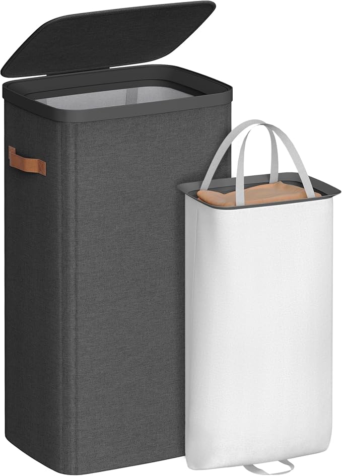 SONGMICS Laundry Basket, 26.4 Gal. Laundry Hamper, Easy Assembly, with Lid and Handles, Removable Liner, 16.5 x 12.6 x 29.5 Inches, Ink Black ULCB811BH01 by Unknown