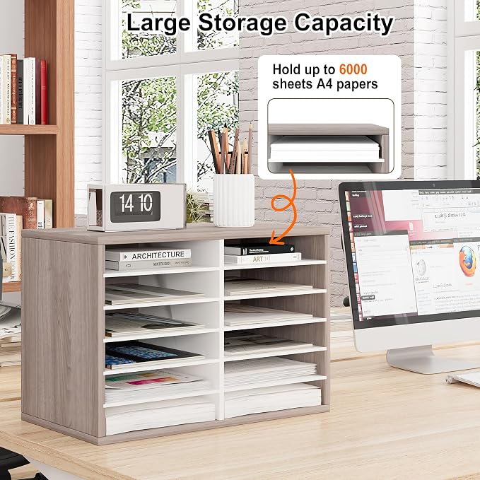 Alpeir Classroom Mailbox 12 Slots with Removable Shelves, Retro Grey/White | Hold 6000 Sheets Paper, Heavy Duty, Easily Assemble, Teacher Student Organization, For Classroom, Office, Home Countertop - Image 5