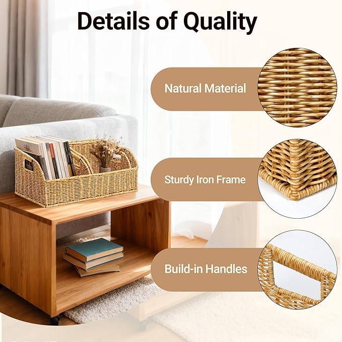 Brownlily Faux Wicker Pantry Storage Baskets, Natural-Single Set (3-Piece) | Handwoven Baskets for Organizing with Built-in Handles, All-Purpose Storage Baskets with Chalkboard for Shelves,Laundry Room - Image 2