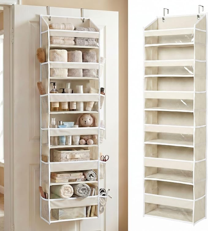 Over the Door Organizer, 6-Tier, 100D Fabric, Ivory 1pc | Over the door shoe organizer, 50 lbs capacity, 12 side mesh pockets, 100D extra thick fabric, Closet & entryway storage by HomeluxTheory