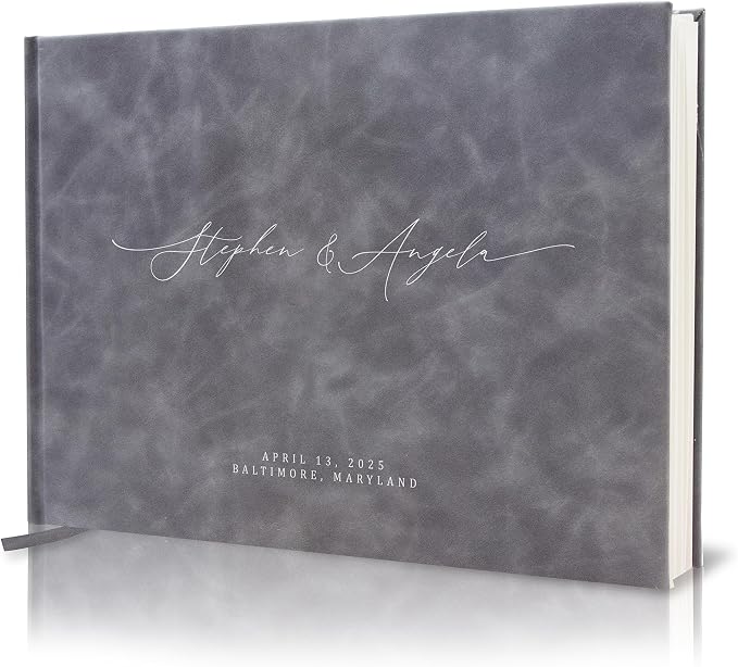 Personalized Guestbook in Slate Gray - Premium Custom Modern Guest Book for Wedding Reception, Birthday Party or Events w/Bookmark Blank Pages for Signing 11.5 x 8.5 inches by MUUJEE