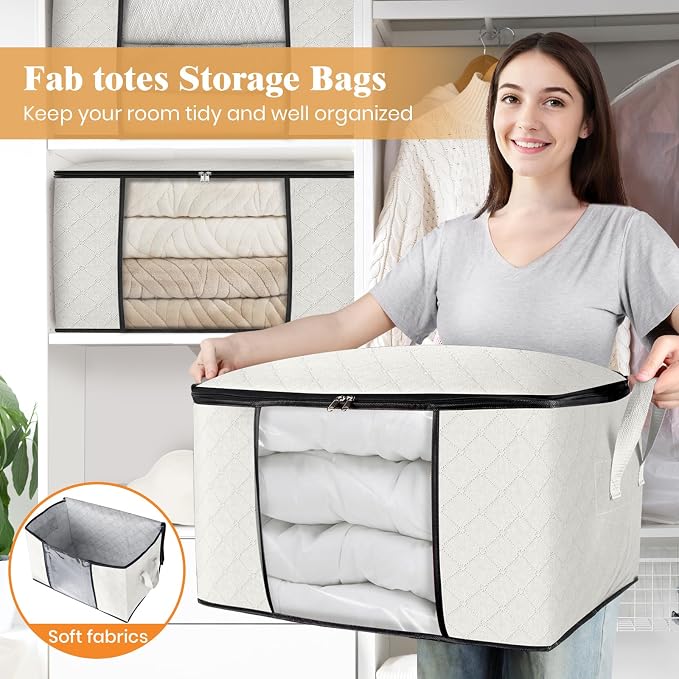 10 Pack Storage Bags for Clothes Blanket Storage Bins with Lids | Foldable Closet Organizers with Zippers,Window and Handles,Fabric Storage Bins for Sweater,Comforter,Bedding,Dorm essentials - Image 5