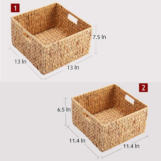 HOONEX Water Hyacinth Storage Baskets for Organizing, Decorative Wicker Baskets with Carrying Handles, Set of 2, Natural - Image 4