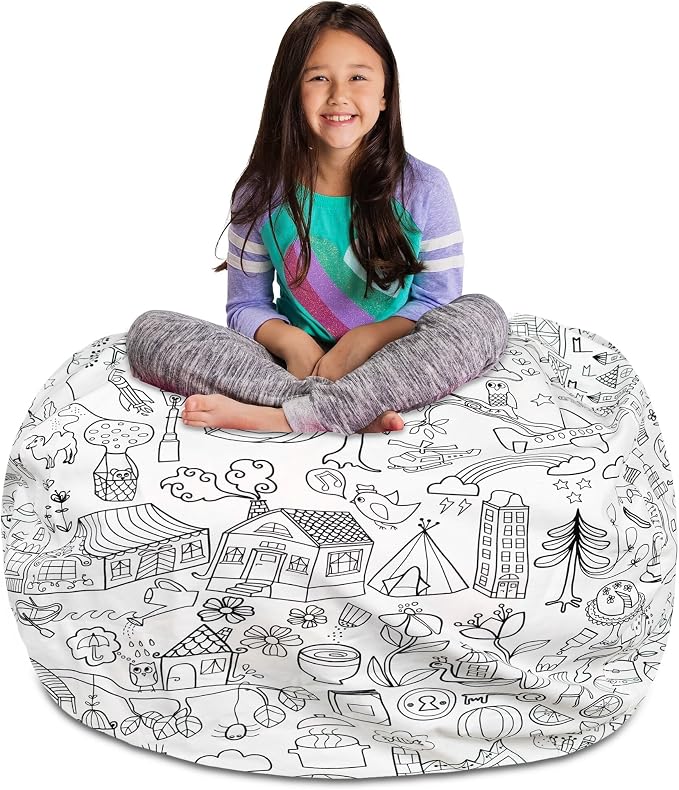 Posh Stuffable Kids Stuffed Animal Storage Bean Bag Chair Cover - Childrens Toy Organizer, X-Large-48 - Canvas Coloring Fabric - Fun World by PoshCreations
