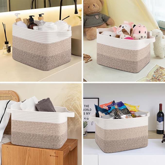 OIASKET Storage Baskets for Organizing, Woven Baskets for Shelves, Rectangle Decorative Organizer for Storage Clothes, Toy, Books, Towels Nursery Bins 3 Pack (Gradient Yellow, 14.17"x9.85"x9.45") - Image 6