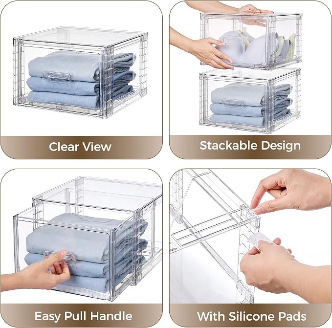 Vtopmart 6 Pack Clear Stackable Storage Bins 15QT | Easily Assemble Bathroom Organizers,Plastic Storage Bins for Kitchen Pantry,Under Sink Organization(Medium) - Image 5