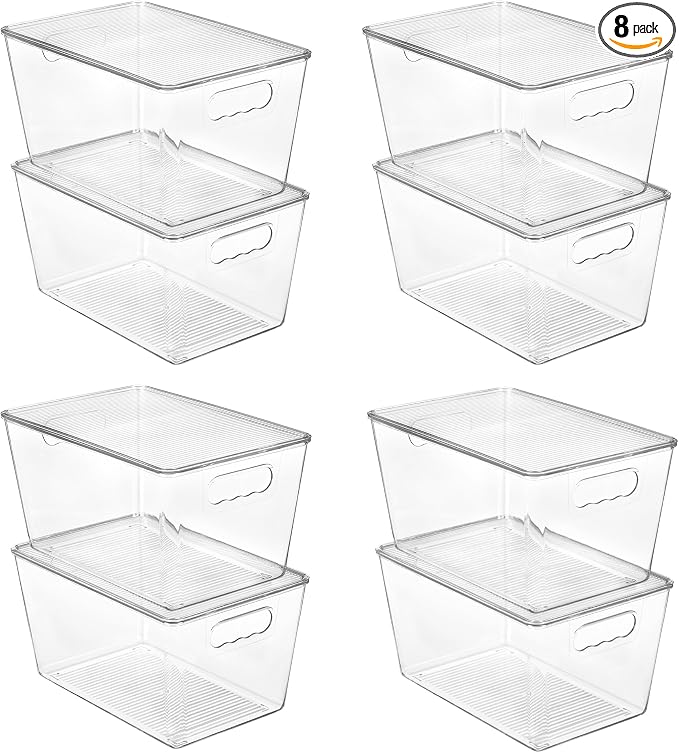Vtopmart 8 Pack Clear Stackable Storage Bins with Lids and Handles, Large | BPA-free Plastic, Organize Vertically, For Pantry Kitchen Fridge Cabinet Closet Bathroom, Built to Last, Easy to Move by Vtopmart