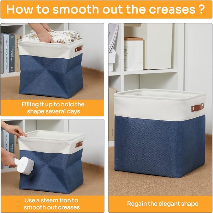 DULLEMELO Storage Baskets for Shelves Closet Storage,Large Home Organization Bins for Gifts Empty,Foldable Fabric Storage Cubes Baskets for Nursery Toy Towels Clothes Storage(White&Blue) - Image 4