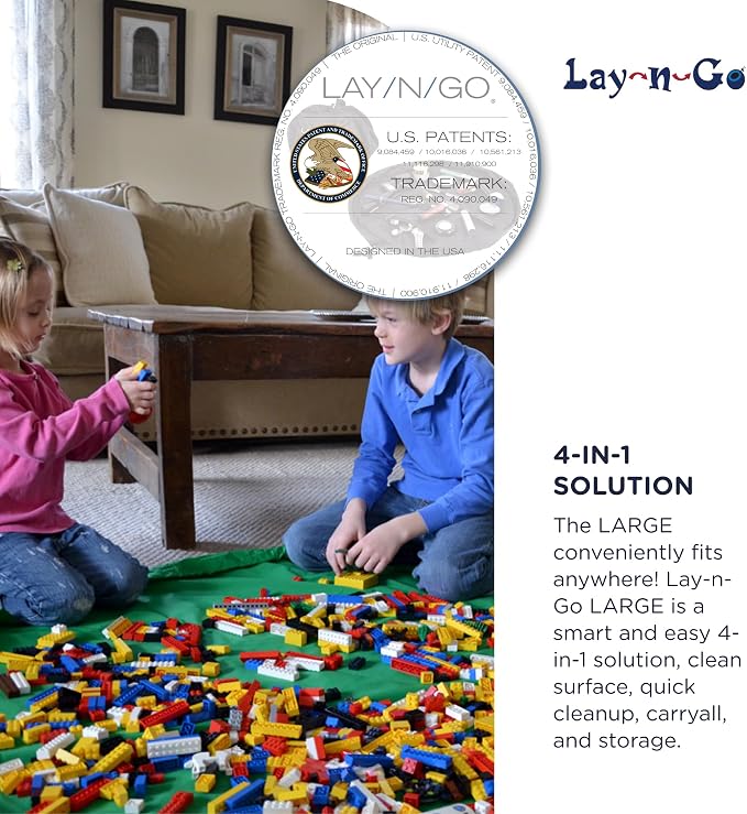 Lay-n-Go Layflat Portable Drawstring Cinch Storage Toy & Mini Figures Organizer & Play Mat, Mesh Pockets, Home & Travel, Kids & Toddlers Playdates, 2 Straps for Backpack, Durable, Machine Washable - Image 9