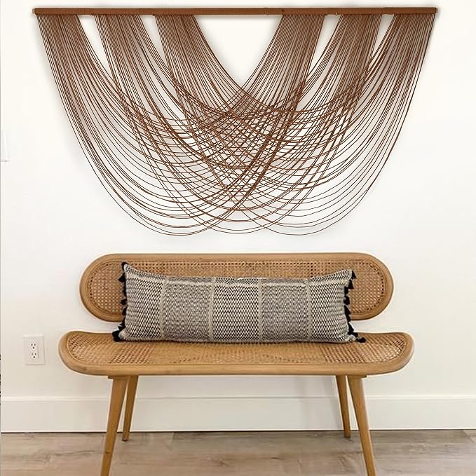 Large Macrame Wall Hanging Brown Die-Dyed 59.00" W x 31.00" L Boho Wall Decor Yarn Tapestry Craftsmanship Home Macrame Wall Decor | Boho Home Decor, Large Textile Art, Handmade Cotton Craft, for Living Room Sofa Backdrop, Bedroom Headboard, Boho Fiber Art - Image 2
