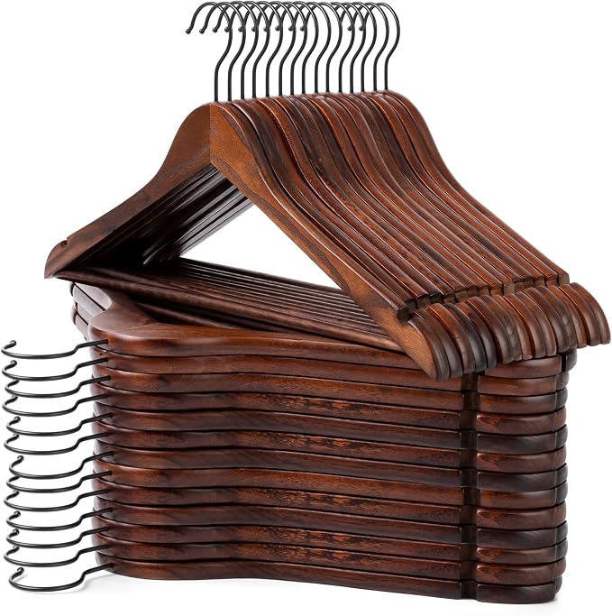 JS HANGER Wooden Hangers 30 Pack, Retro Wood Suit Hangers with Non Slip Shoulder Grooves, Clothes Hangers for Coats, Shirts, Jackets, Pants, Suits by Unknown