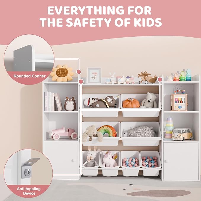 Xilingol Kids Toy Storage Organizer W/8 Removable Toy Bins, 4-Tier Toy Organizers W/6 Storage Cubbies, Kid Bookshelf and Toy Storage for Playroom, Bedroom, Kids Room, Classroom - Image 4