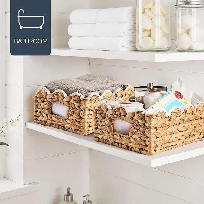 Best Choice Products 9x12 Scalloped Shelf Baskets, Woven Storage Bins, Storage Organizers for Pantry, Living Room, Bedroom, Nursery & Laundry, 4 Pack - Natural with White Trim - Image 5