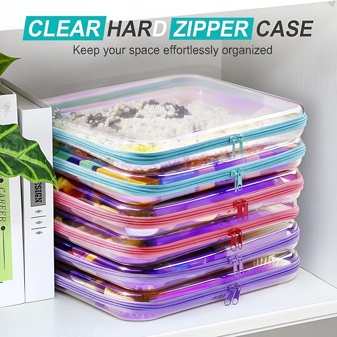 Sanwuta 6 Clear Hard Zipper Case,Holographic,13.78 X 11.81 X 2 Inch | Pencil Case Pouches ,Makeup Bag,Plastic Toiletry Diaper Bag ,Travel Toy Storage,Waterproof Organizer Bins - Image 5