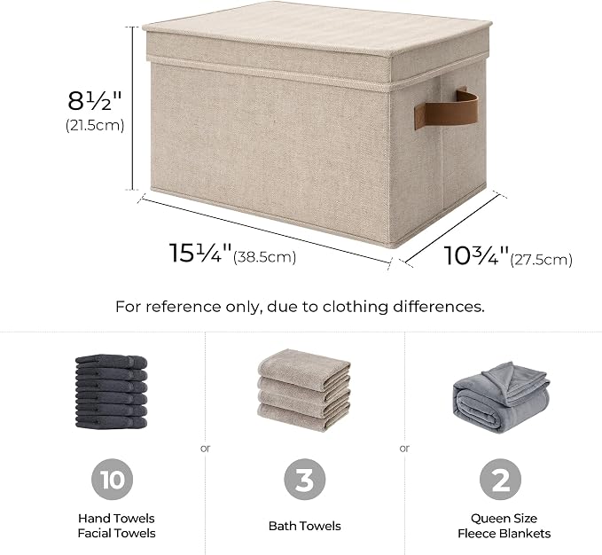 StorageWorks Fabric Storage Bins with Lids, Decorative Storage Bins | Lidded Dust-proof, Easy Pull Handles, Foldable, Stackable, Ideal for Clothes Blanket Towel, Large, Brown and Beige, 3-Pack - Image 2