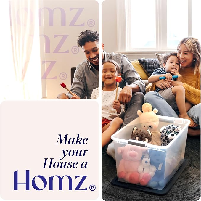 HOMZ 2-Pack Snaplock, Large Clear Plastic Storage Organizer Bins w/Lids, 56 Quart, Blue - Stackable Container Boxes for Bedroom, Bathroom, Garage, and Office Organization - Image 8