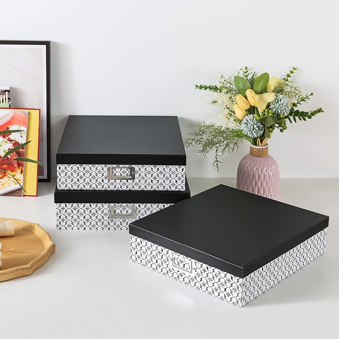 Soul & Lane - Black and White Jumbo Scrapbook Storage Boxes, Set of 3 | Large Decorative Document Box Set with Lids for Organizing Keepsakes and Memories, Wide Cardboard Photo Organizers - Image 5