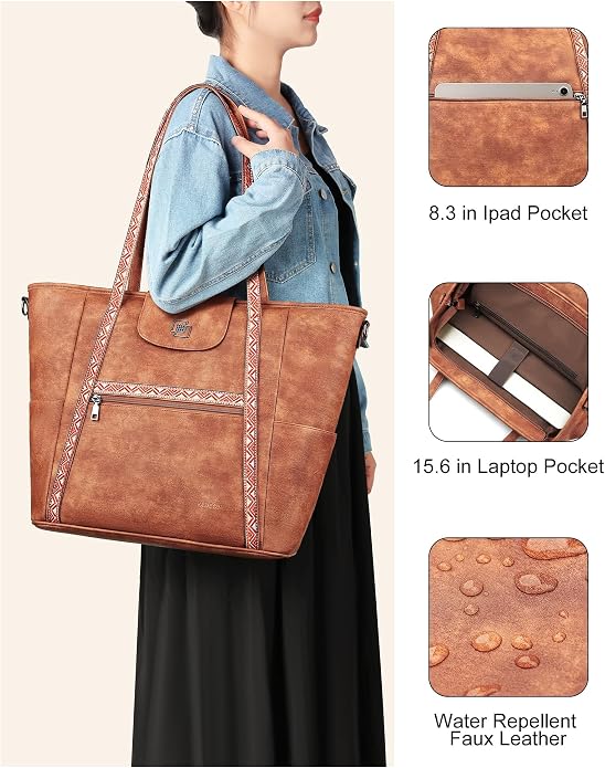 Large Laptop Tote Bag for Women Designer Leather Laptop Bag, 15.6in | Fashion Travel Backpack Purse Shoulder Handbag Fits 15.6 Laptop, Daily, Work, Business Trip, Weekend Travel, Teacher - Image 5