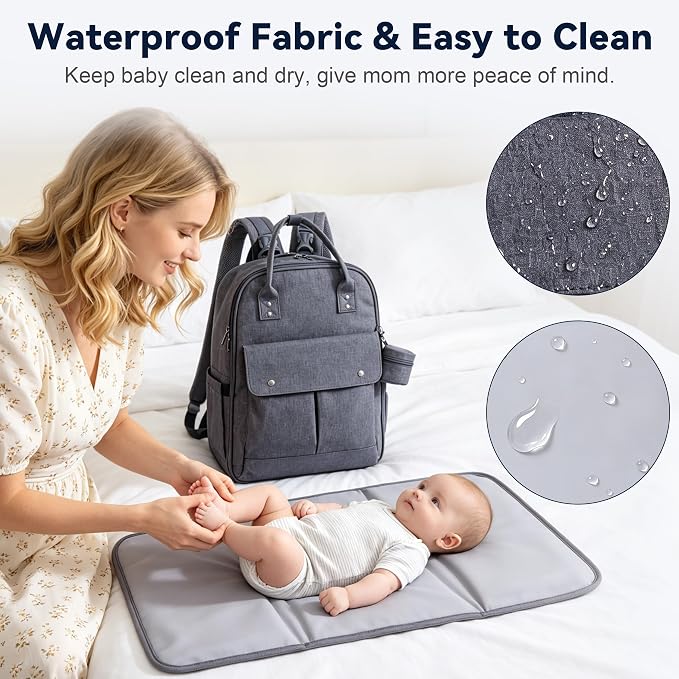 Multi-functional Diaper Bag with Insulated Pockets Gray | Allovely Diaper Bag Backpack, Large 22L Baby Bags for Boys Girls, Multi-functional Travel Diaper Backpack, Stroller Straps - Image 5