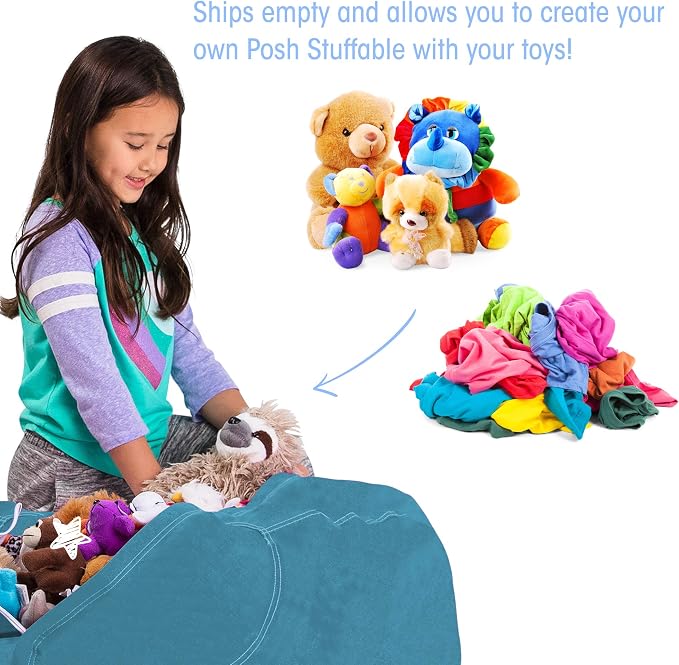 Posh Stuffable Kids Stuffed Animal Storage Bean Bag Chair Cover - Childrens Toy Organizer, Large 38" - Heather Teal - Image 3