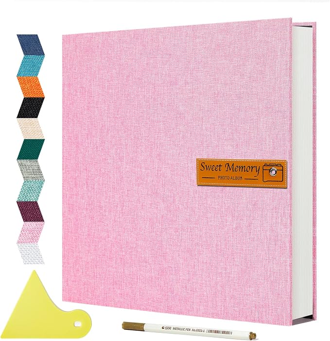 Spbapr Large Photo Album Self Adhesive Magnetic Scrapbook,DIY Scrapbook Album for 4x6 5x7 8x10 Picture,60 Pages Linen Cover Memory Book for Wedding Family Baby Pets, with Metallic Pen and Scraping by Spbapr