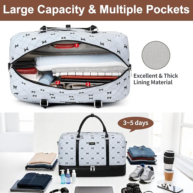 Weekender Bags for Women, 21" Travel Duffle Bag with Shoe Compartment | 3PCS Carry On Overnight Large Duffel Bag with Crossbody Bag and Toiletry Bag for Weekend Travel Gym Hospital Business Trip - Image 3
