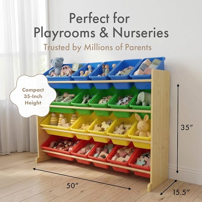 Humble Crew Kids Toy Organizer with 20 Bins, 4 Tier Storage for Playroom | Sturdy wood and steel toddler shelf, removable BPA-free containers, wall anchor anti-tip safety kit for bedroom or classroom - Image 6