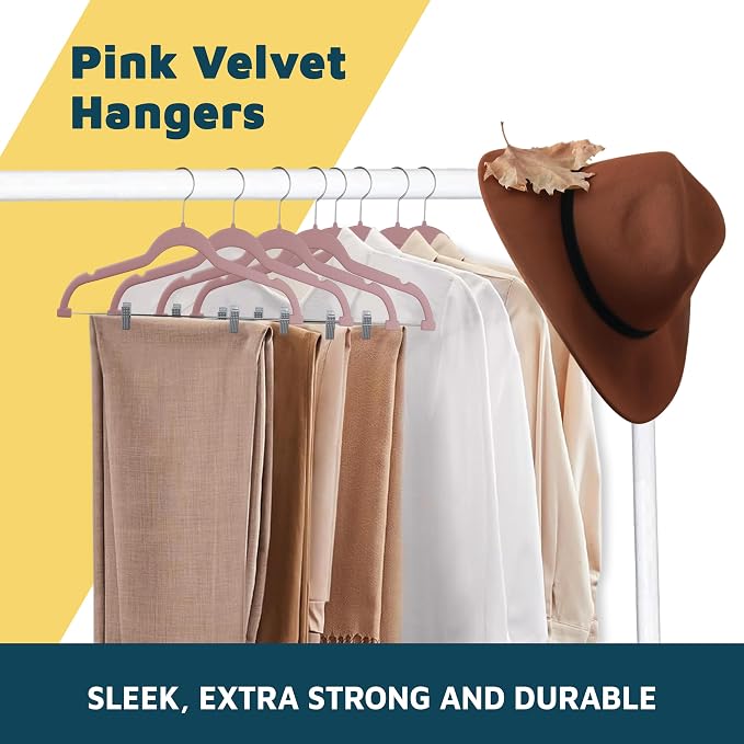 Lifemaster Velvet Pants Hangers – with Adjustable Clips, 360 Degree Swivel Hook, and Non-Slip Shoulder Notch, Holds Up to 10 lbs, for Organizing Skirt, Pants, Dress, and Clothes, Pack of 20, Pink - Image 7