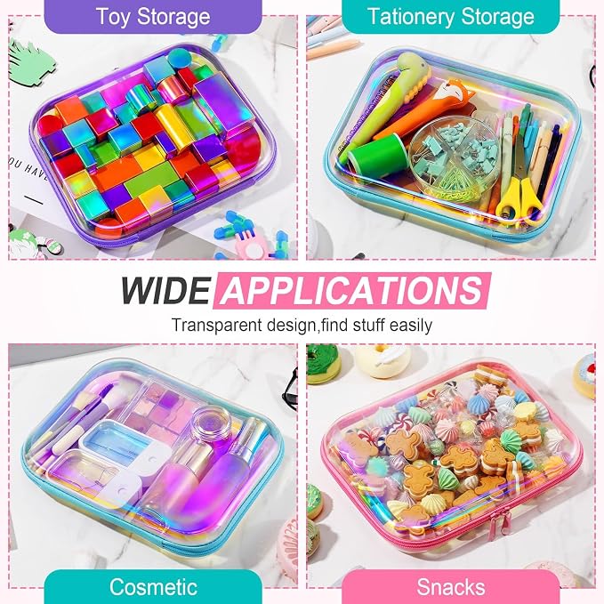 Sanwuta 6 Clear Hard Zipper Case,Holographic,9.84 X 7.87 X 2 Inch | Pencil Case Pouches ,Makeup Bag,Plastic Toiletry Diaper Bag ,Travel Toy Storage,Waterproof Organizer Bins - Image 7
