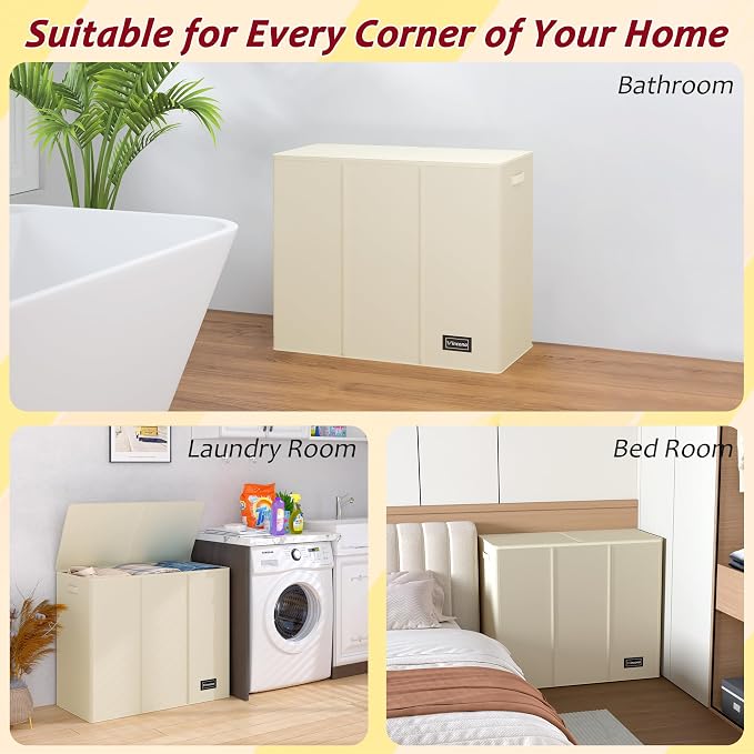 175L Laundry Hamper 3 Section,Large Laundry Hamper with Lid,Dirty Clothes Hamper with 3 Inner Bags,Collapsible Laundry Basket Organizer for Laundry Room,Bedroom,Laundry Sorter Hamper 3 Compartment - Image 7