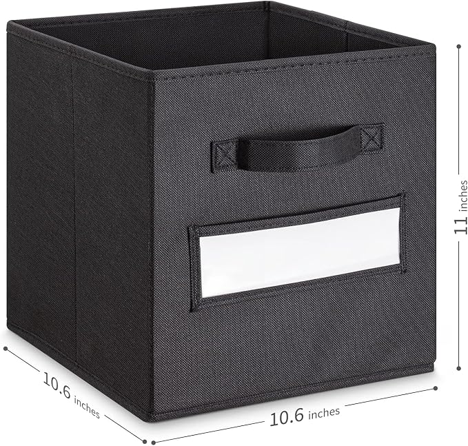 Fabric storage cubes (Set of 8) 11 Inch Cube Storage Bin, Cube storage with 8 Labels Window Cards & a Pen, Foldable cube organizer bins,11x11 Storage bin, Cubby Organizer Boxes, Black - Image 3