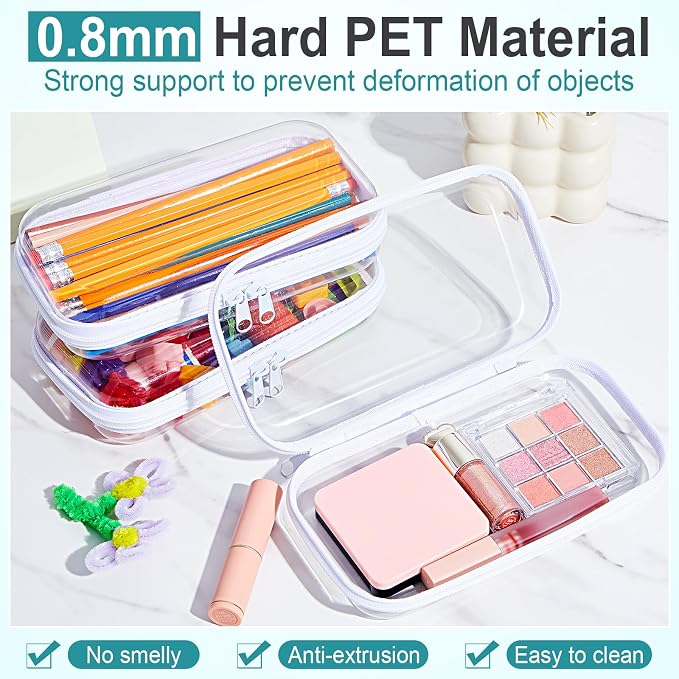 20 Pcs Clear Hard Zipper Case Bulk Hard Shell Plastic Pouch Transparent Double Zippers Toy Storage Organizer Bins for Building Blocks, Puzzles, Cosmetics(7.48 x 2.94 x 2 Inch) - Image 4