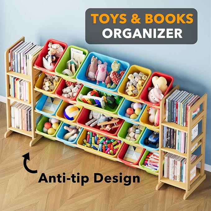 SpaceAid Toy Storage Organizer with 6 Shelves and 20 Bins, Toy Organizers Storage Bookshelf, Kids Bin Shelf Toys Box Bookcase for Bedroom Playroom Organization Room Decor, Multi-Colored - Image 4