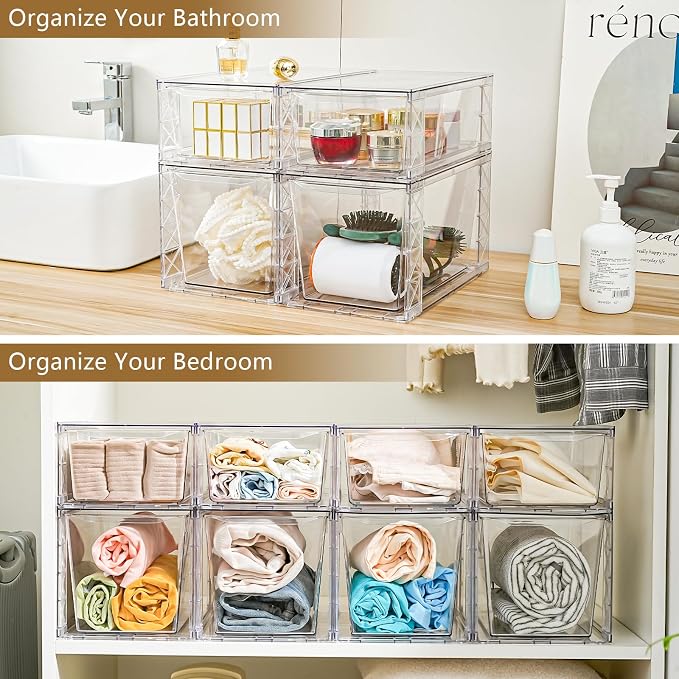 6Pack Pantry Organizers and Storage,Clear Stackable Kitchen Storage Organizer,Foods Organizer Bins with Handles, Easily Assemble for Bathroom, Kitchen, Refrigerator, Pantry, Cabinet, Closet - Image 5