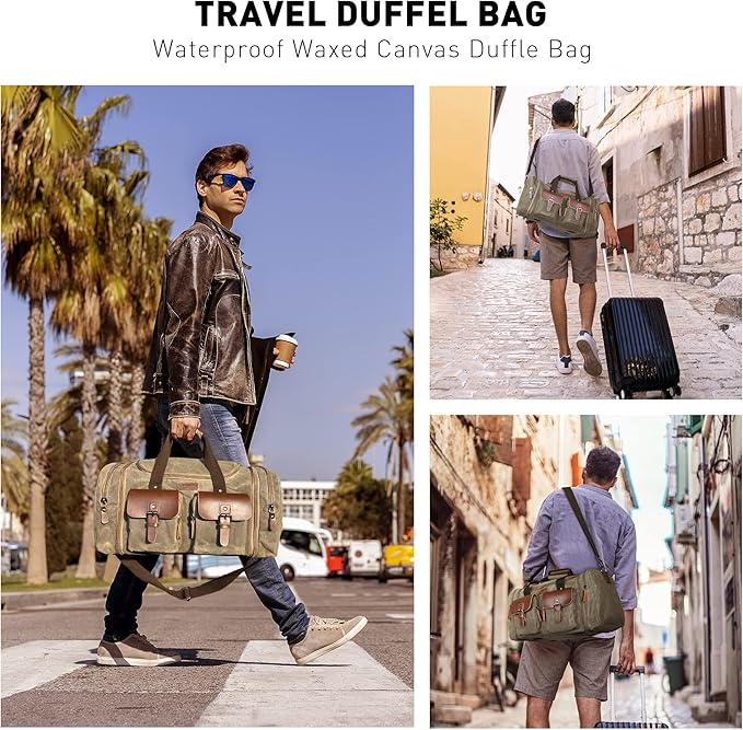 Wildroad Waxed Canvas Duffle Bag - 50L Weekender Overnight Travel Bag | Gifts for Men, Holiday Birthday Gift for Dad, Husband & Partner, Carry-on Size - Image 2
