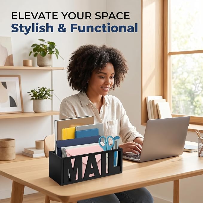 Mail Organizer Countertop, Desk or Wall Mail Holder for Bill Storage, Black | Bills, Envelopes, Documents & Receipts - Image 2