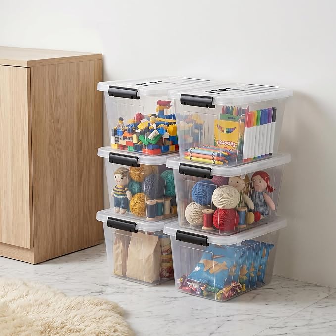 Citylife 7 Qt Clear Plastic Storage Bins with Lids and Handle Small 6 Pack | Stackable See-Through Craft Storage Box Latches Durable Containers Secure Pull Handle Organizing for Home Kitchen pantry - Image 8