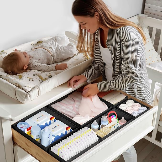 DIMJ Drawer Organizer Clothes - 20 Pack Closet Drawer Organizer Bins for Baby Clothes Storage, Fabric Dresser Organizer for Nursery Bedroom, Foldable Small Drawer Dividers for Underwear Socks - Image 4