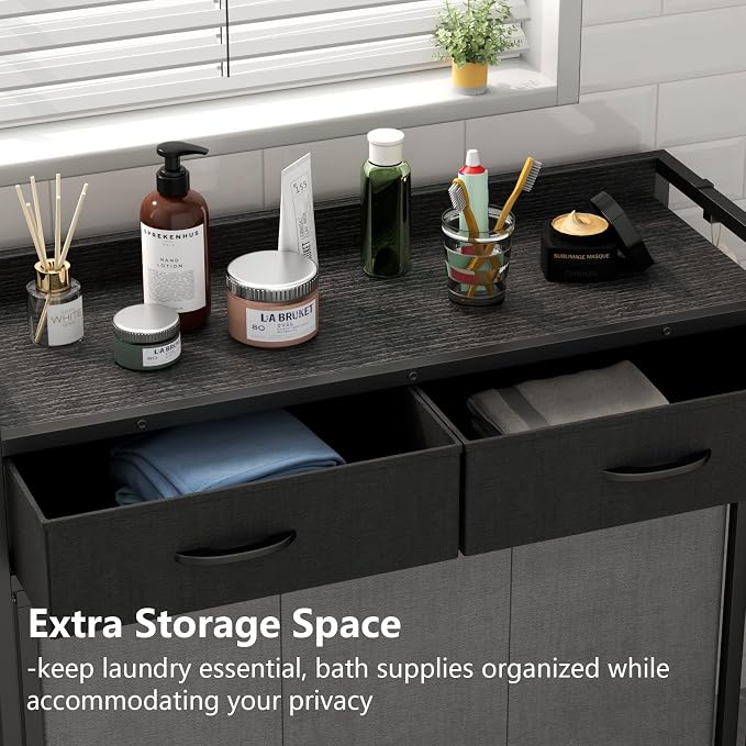STIKELY Laundry Hamper Laundry Basket with 3 Section Pull-Out Rolling Bags, Laundry Sorter for Organization and Storage with 2 Pull-Out Drawers for Laundry Room, Bathroom, Bedroom Use (Black) - Image 6
