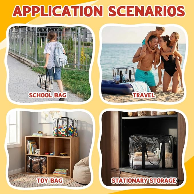 4 Pack Extra Large Clear Toy Storage Bags, 16x20x7 in, Black | Thick PVC Organizer Bags, with Zipper Handles, Ideal for Blocks, Puzzles, Stuffed Animals and Playroom Organization - Image 6