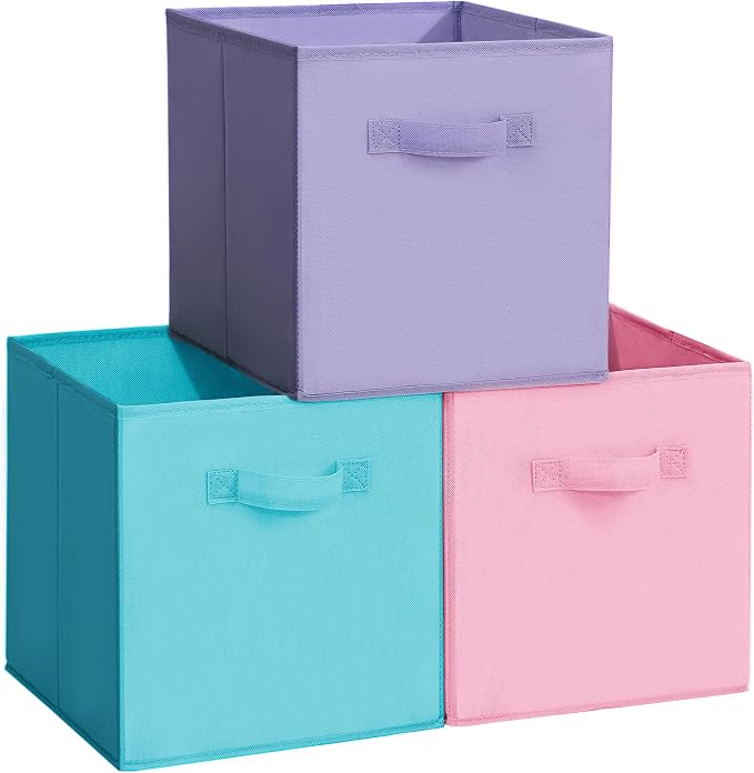 Easi Storage Cubes, 11 Inch Storage Bins, Set of 3, Foldable Fabric Cube Storage Organizer With Handles, Closet Cube Storage Bins, Collapsible Cubby Storage Organizer for Shelves,Offices, Multi by Unknown