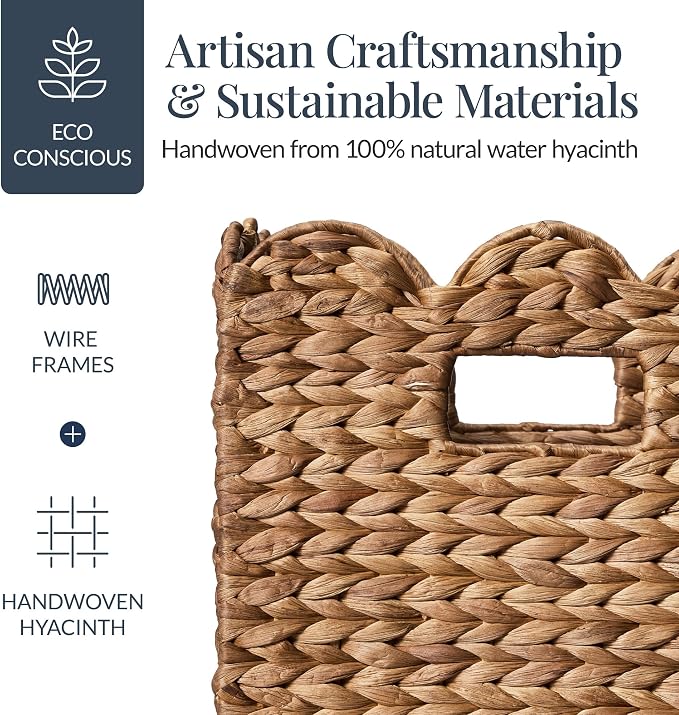 Best Choice Products 12 x 12in Scalloped Hyacinth Baskets, Rustic Set Of 5 Multipurpose Collapsible Storage Organizer, Handwoven Laundry Totes for Bedroom, Living Room, Shelves – Chestnut - Image 4